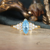 1CT Marquise Cut 2 Prong Aquamarine Cluster Engagement Anniversary Ring
